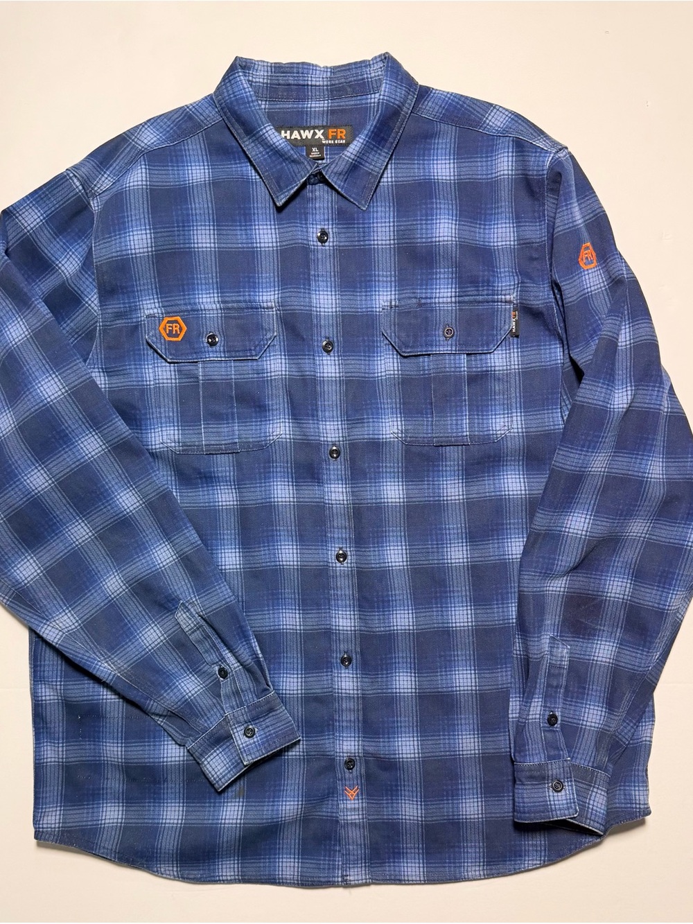 HAWX FR Work Gear Men’s XL Blue Plaid Flame Resistant Work Shirt Long Sleeve